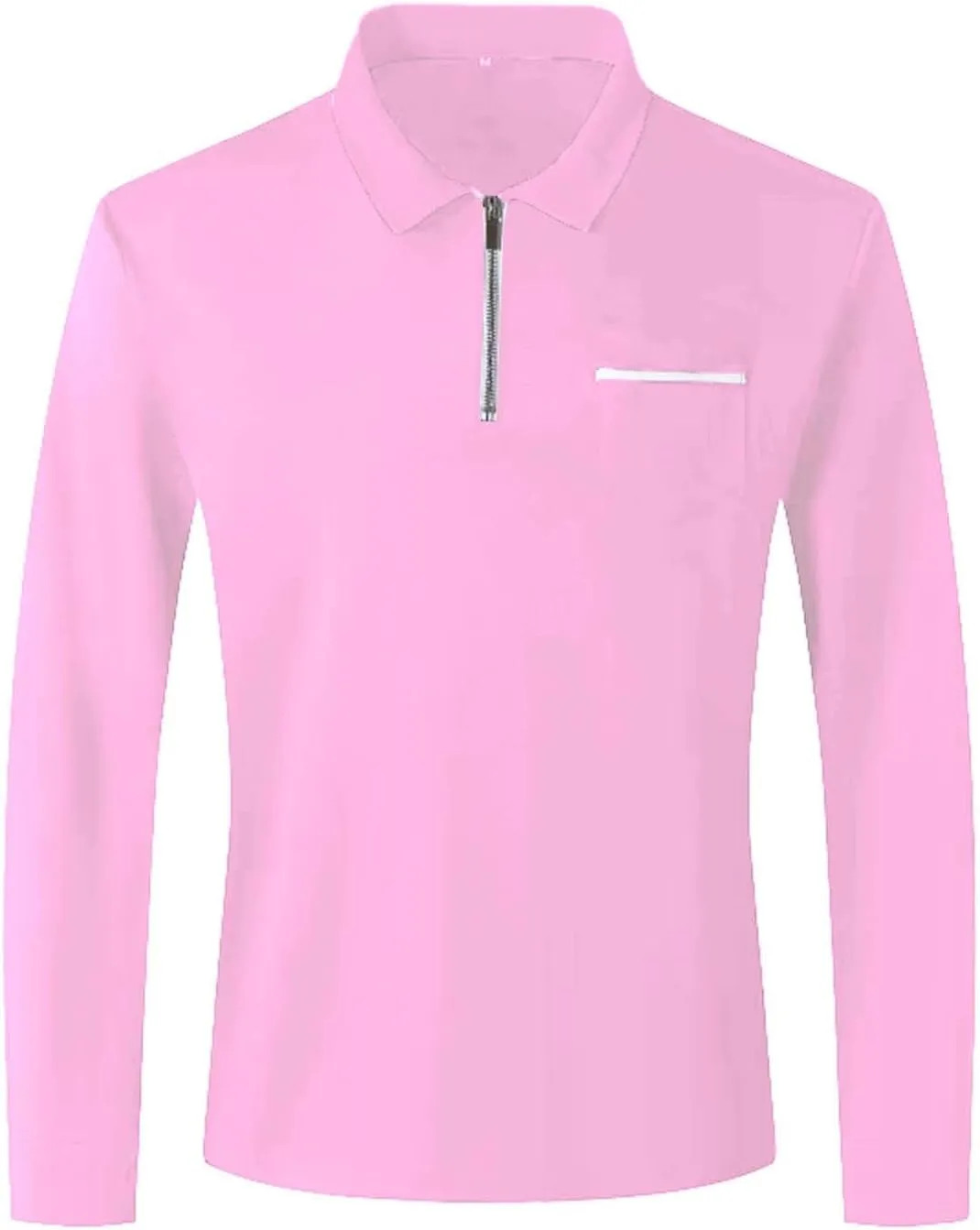 Mens Long Sleeve Polo Shirts Zipper Collar Casual Slim Fit Dressy Shirt Classic Work Golf Shirt Lightweight Tees