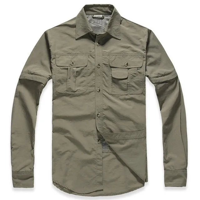 Men's Military Hiker Style Shirt Men Removable Sleeve Quick Dry
