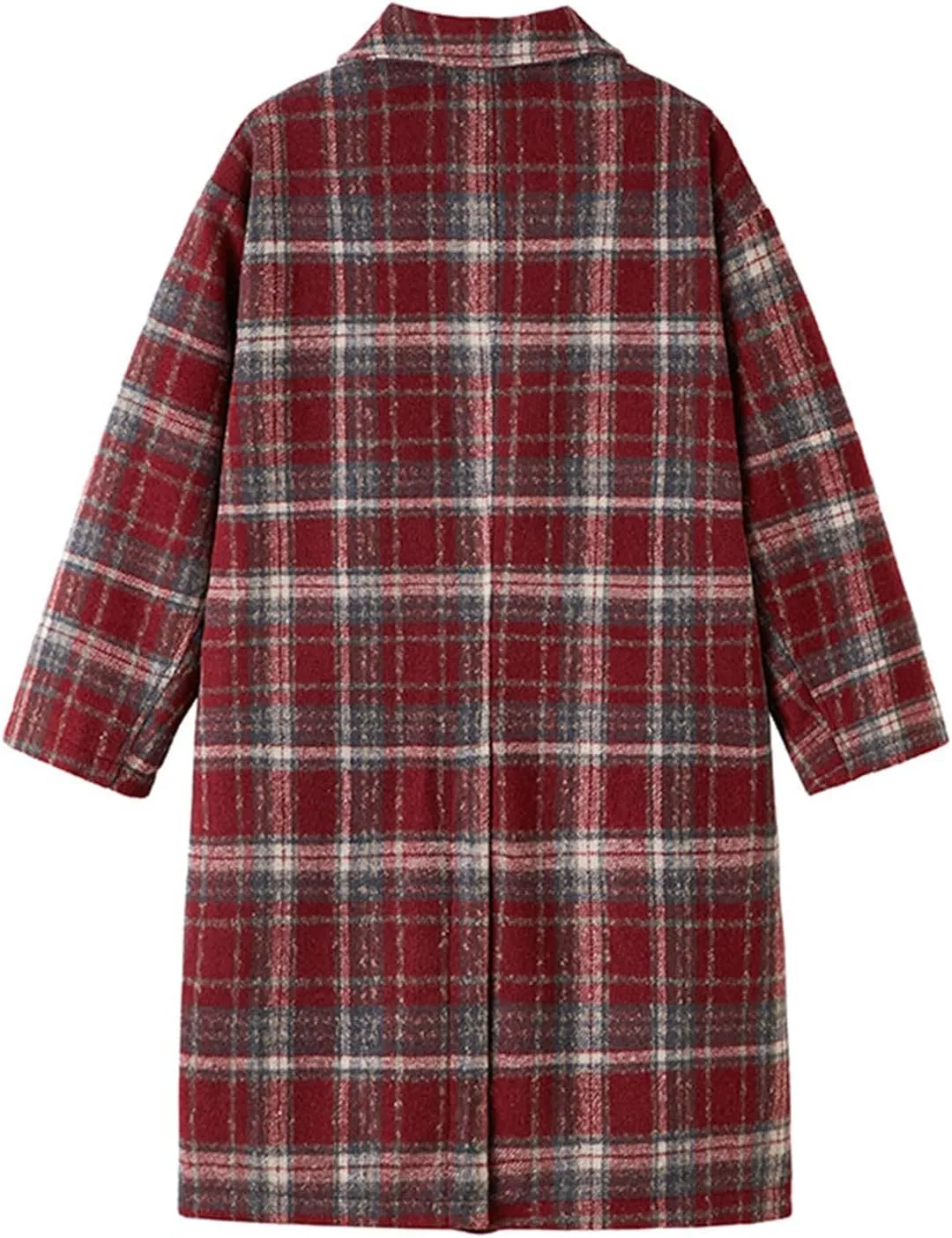 Mens Peacoat Jacket Fashion Plaid Wool Blend Pea Coat Winter Plus Size Lapel Single Overcoat Long Trench Coat