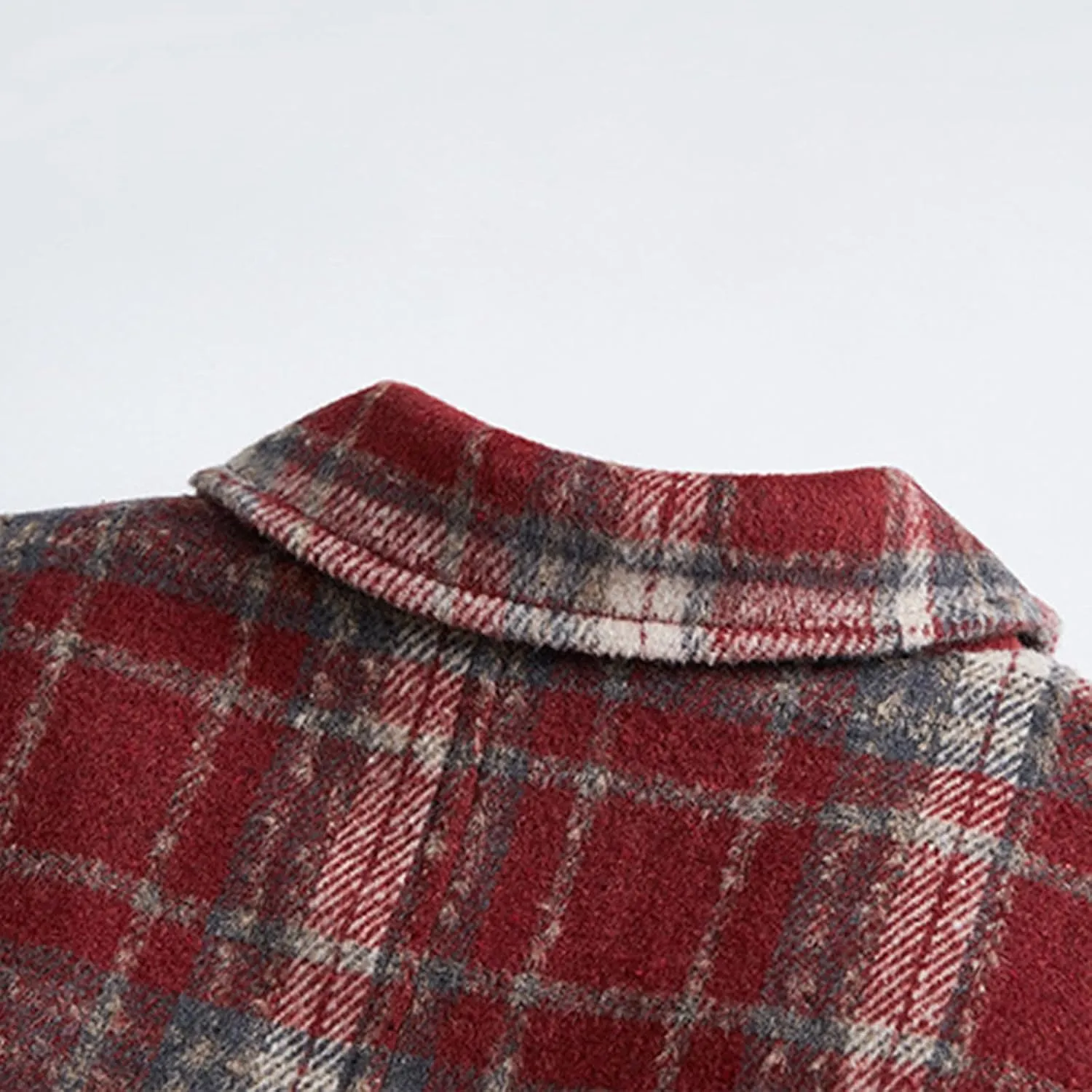 Mens Peacoat Jacket Fashion Plaid Wool Blend Pea Coat Winter Plus Size Lapel Single Overcoat Long Trench Coat
