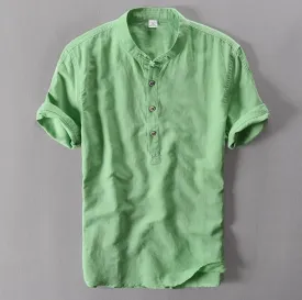 Mens Pullover Linen Shirts Short Sleeve