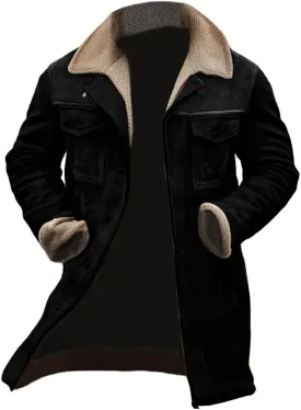 Men's Trench Coat Long Pea Coat Warm Buttons Coat Jacket Wool Long Sleeve Warm Coat Turn-down Collar Coat Vintage
