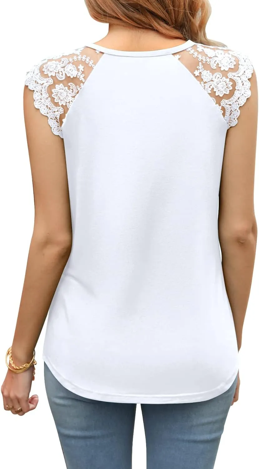 MIHOLL Women's Sleeveless Tops Lace Floral Casual Loose Blouses Tank Shirts