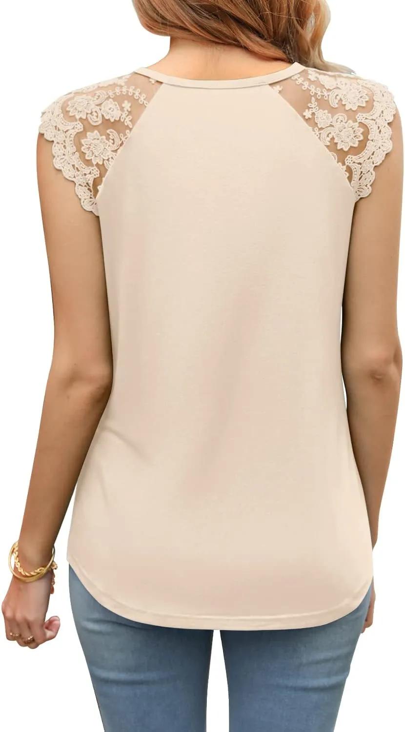 MIHOLL Women's Sleeveless Tops Lace Floral Casual Loose Blouses Tank Shirts