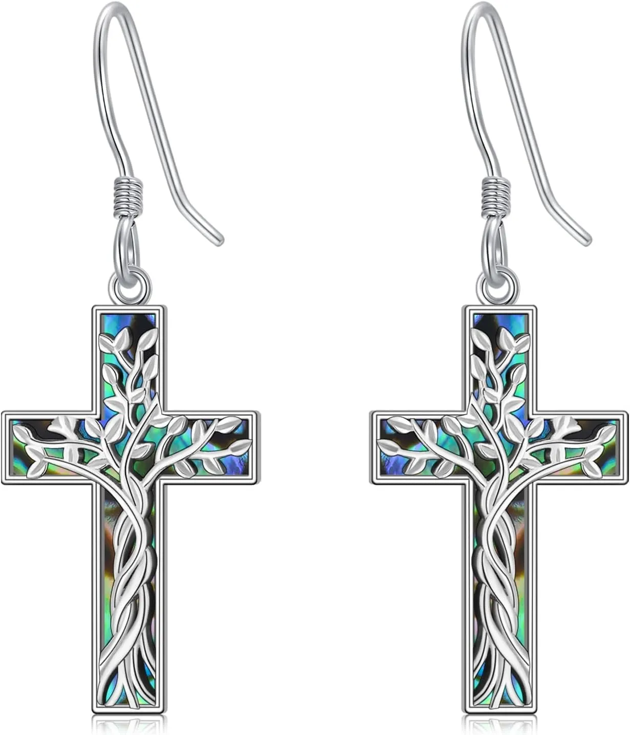 Mountain Mustard Seed Earrings for Women 925 Sterling Silver Abalone Shell Cross Dangle Drop Earring Christian Jewelry Outdoor Birthday Gifts