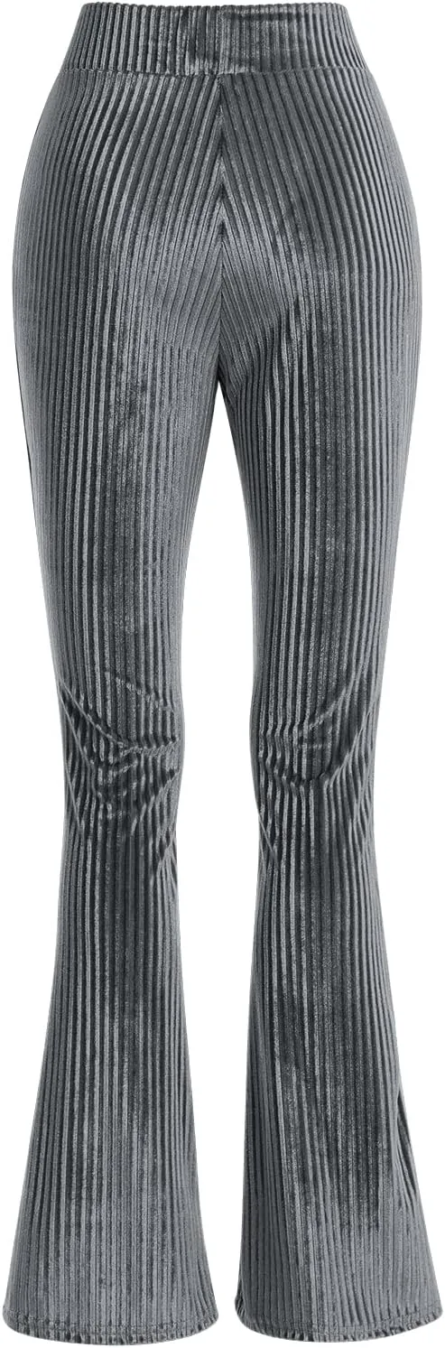 ODIZLI Women Velvet High Waisted Wide Leg Palazzo Flare Pants Solid Long Trousers
