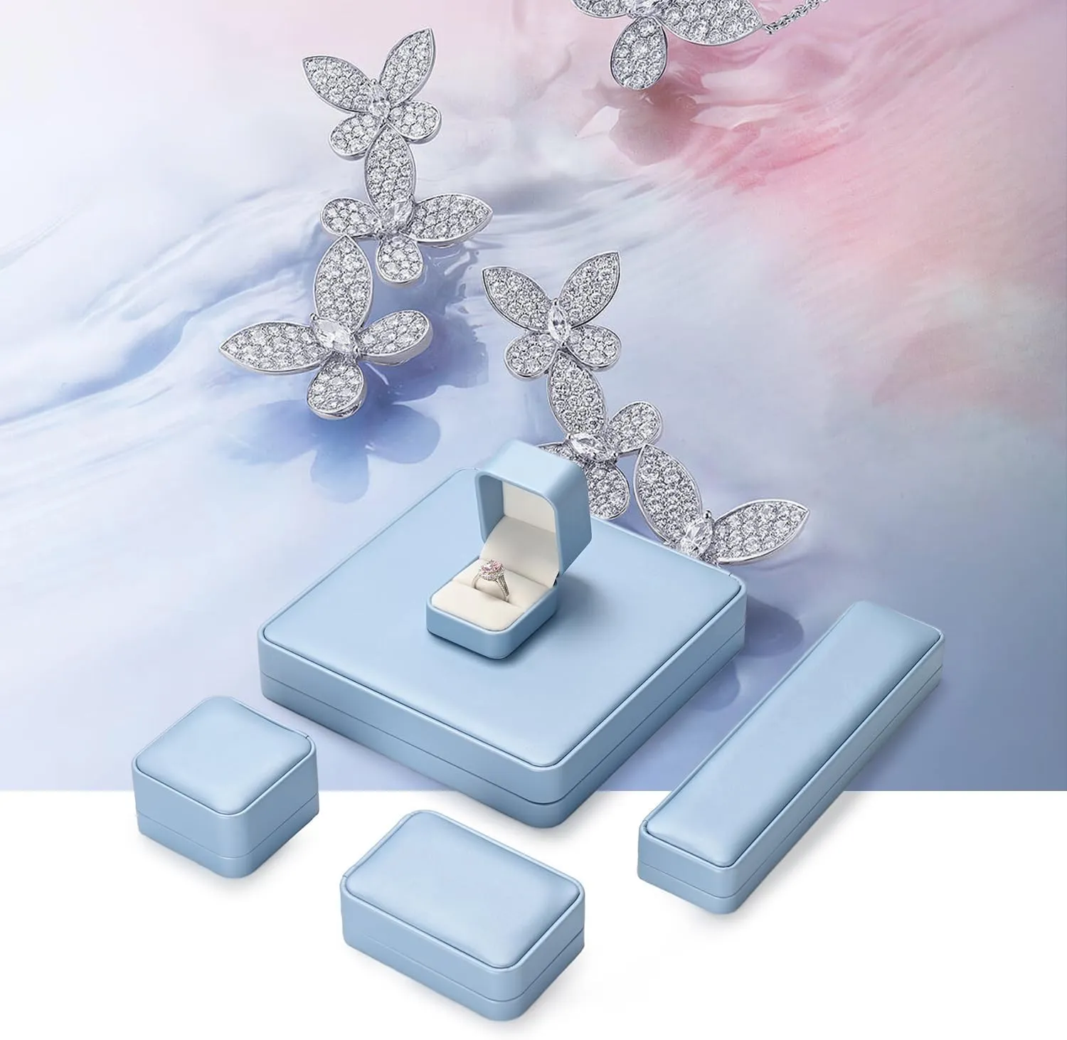 Oirlv Luxury Leather Earring Case Jewelry Box For Earrings Premium Jewelry Box Luxury Gift Case(Sky Blue)