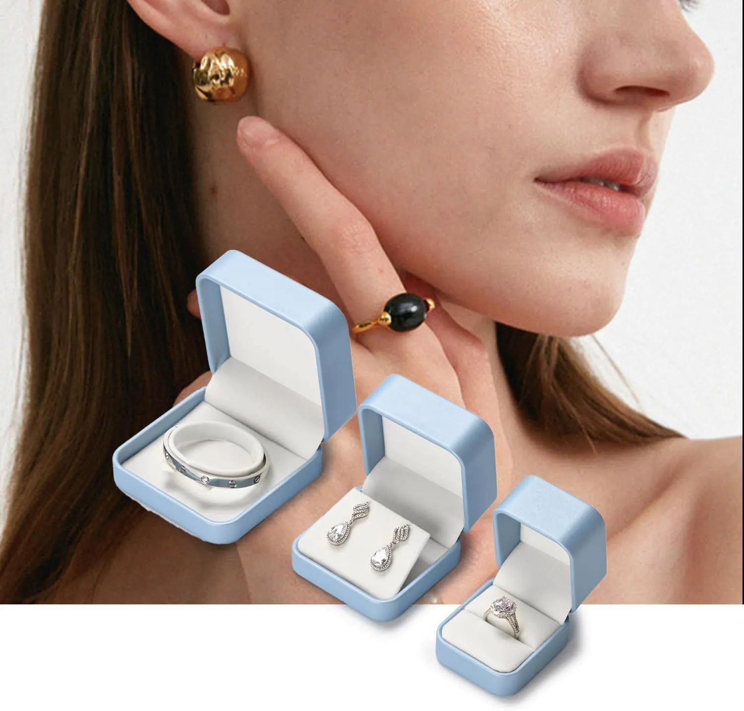 Oirlv Luxury Leather Earring Case Jewelry Box For Earrings Premium Jewelry Box Luxury Gift Case(Sky Blue)