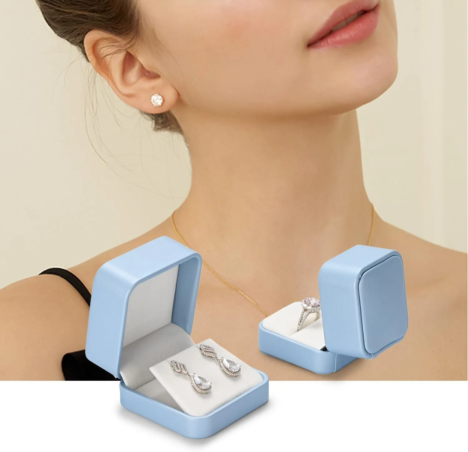 Oirlv Luxury Leather Earring Case Jewelry Box For Earrings Premium Jewelry Box Luxury Gift Case(Sky Blue)