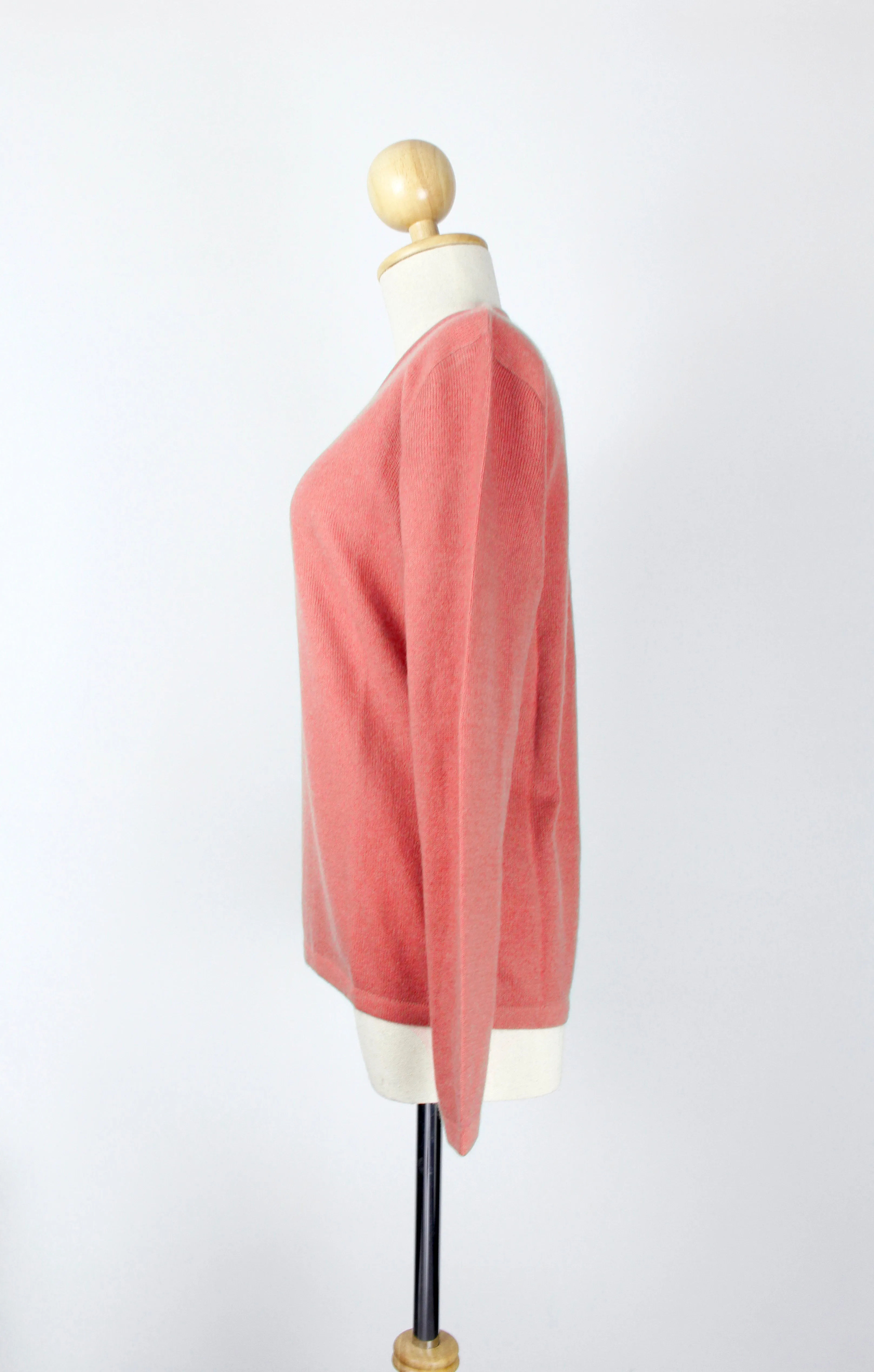 Peach Pink V-Neck Cashmere Pullover Sweater For Women