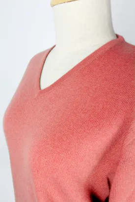 Peach Pink V-Neck Cashmere Pullover Sweater For Women
