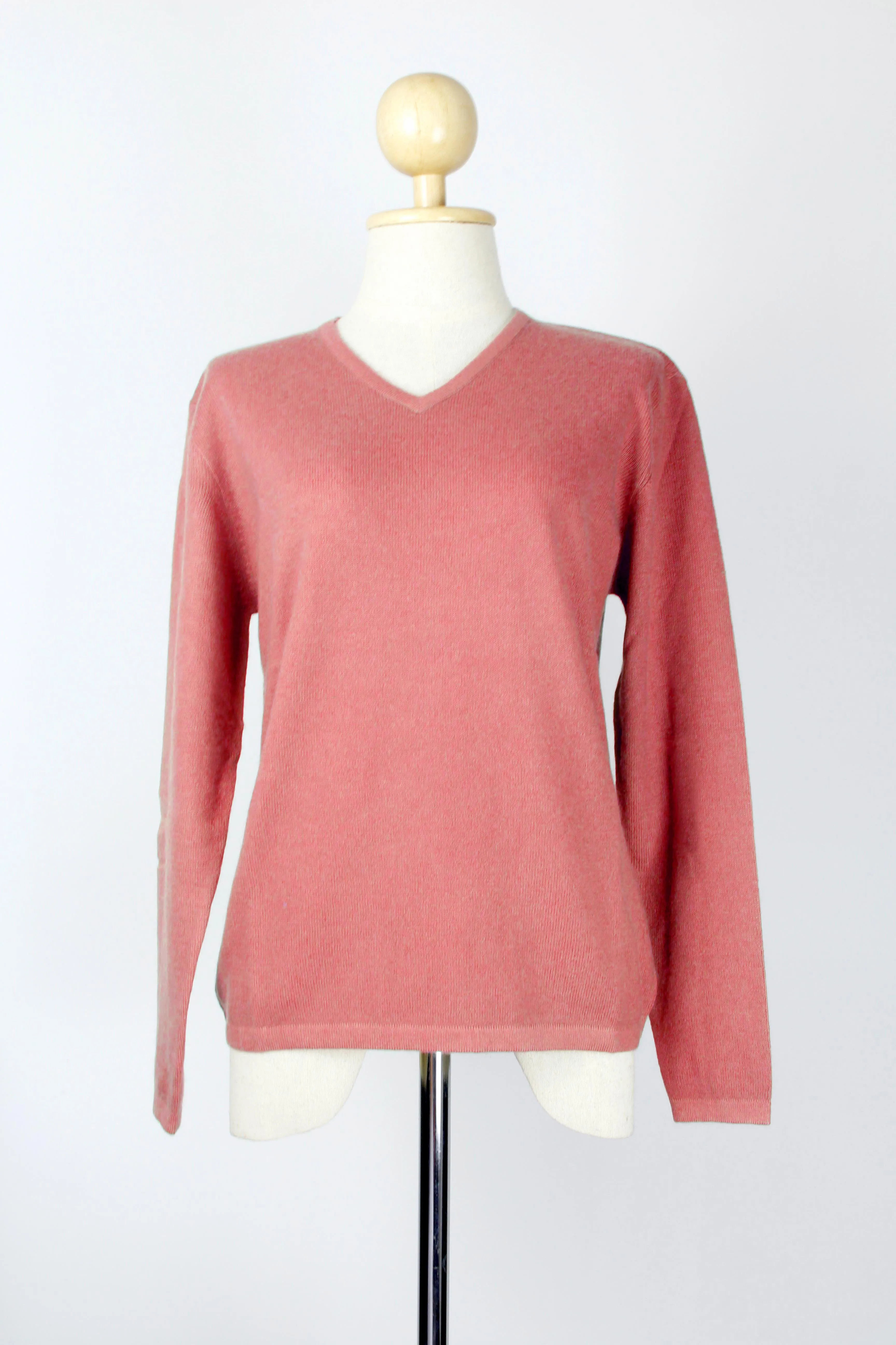 Peach Pink V-Neck Cashmere Pullover Sweater For Women
