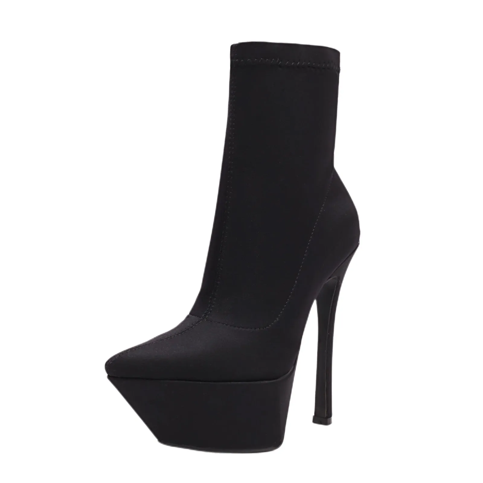 Pointy Platform Ankle Boots Stiletto High Heels Sock Short Booties for Women