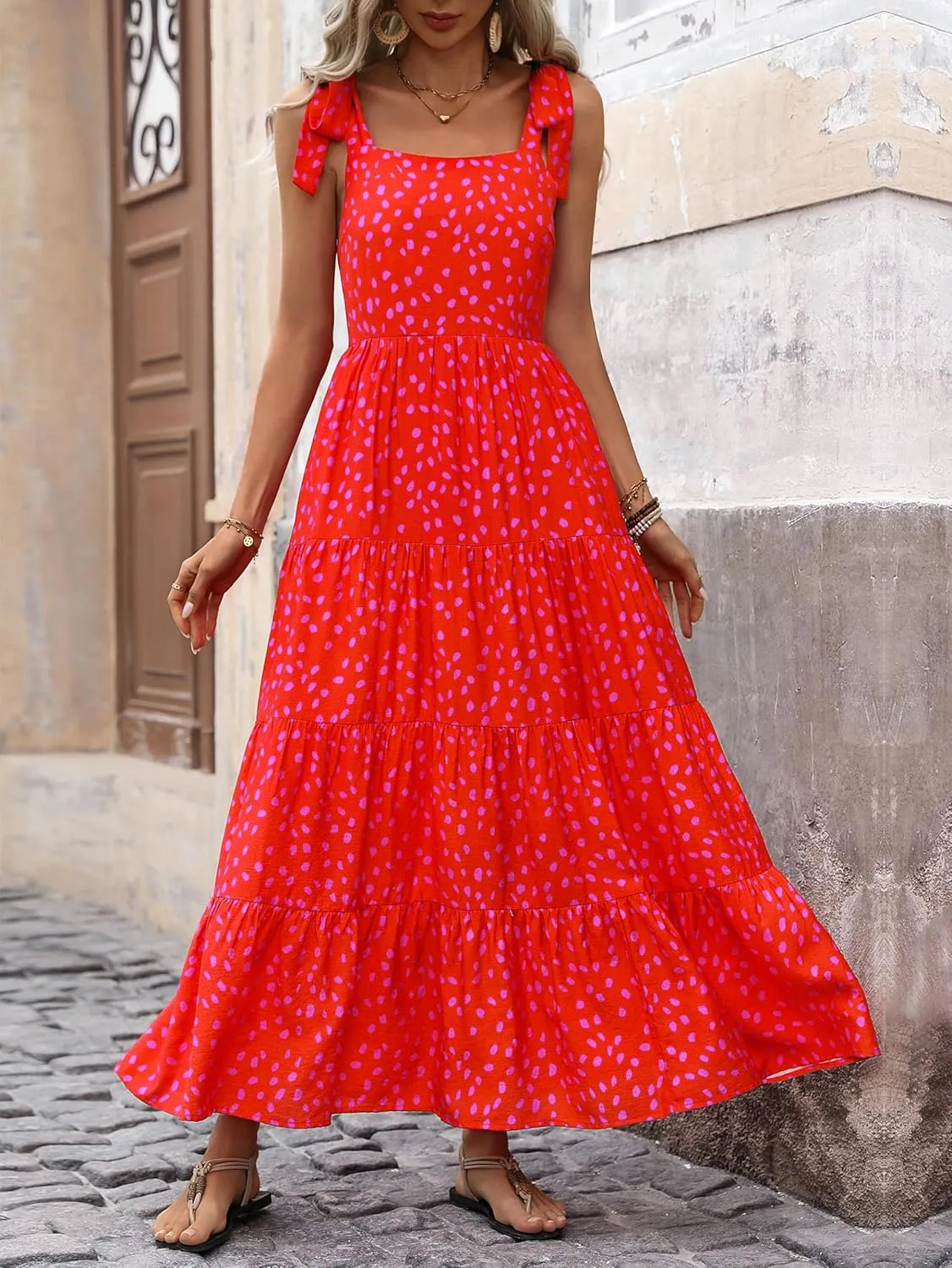 PRETTYGARDEN Women Dresses 2025 Summer Floral Sleeveless Maxi Dress Casual Spaghetti Strap Tiered Flowy Beach Long Dress