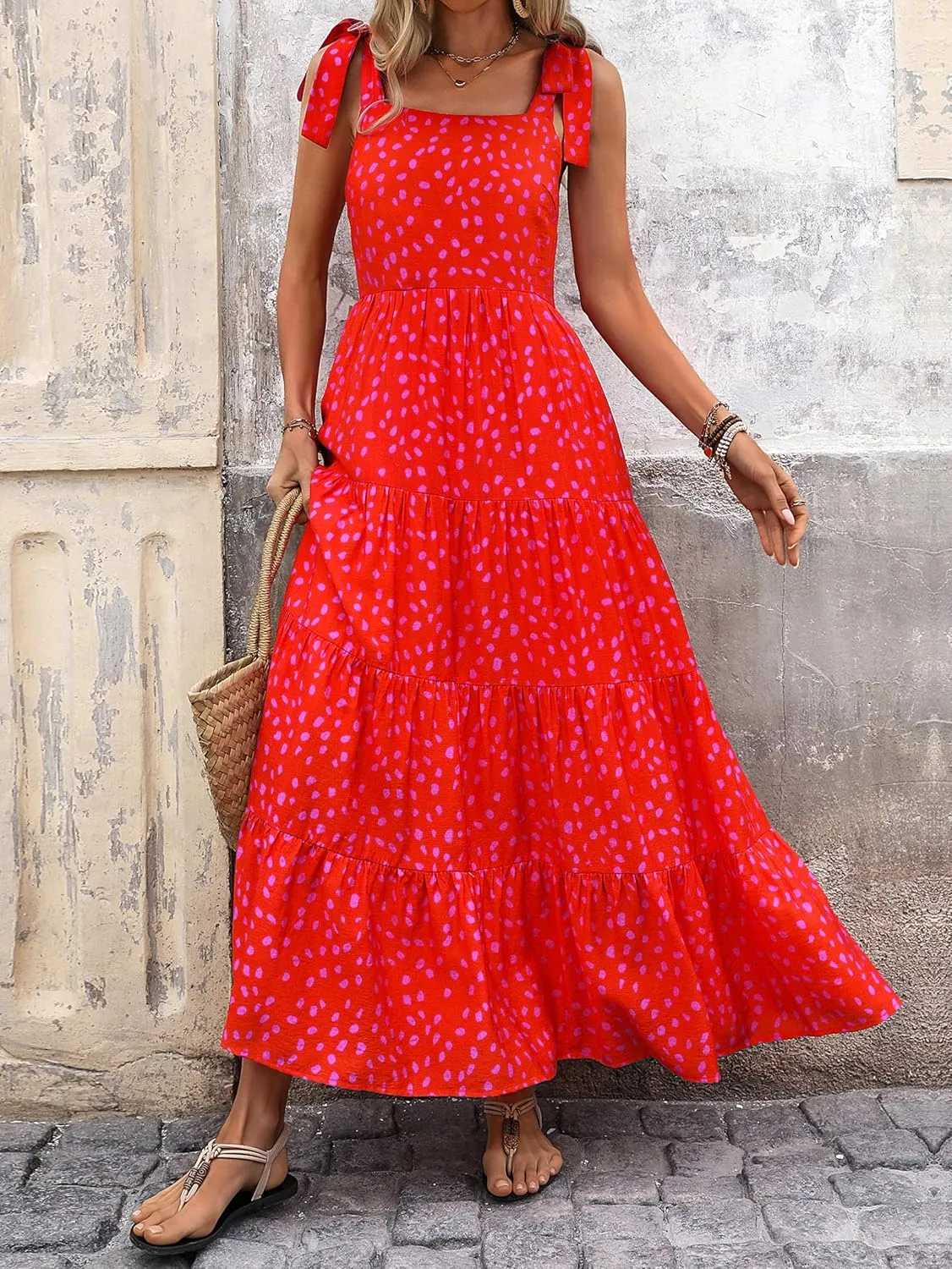 PRETTYGARDEN Women Dresses 2025 Summer Floral Sleeveless Maxi Dress Casual Spaghetti Strap Tiered Flowy Beach Long Dress