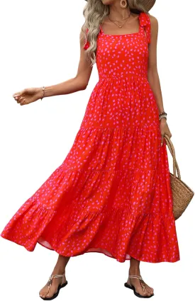 PRETTYGARDEN Women Dresses 2025 Summer Floral Sleeveless Maxi Dress Casual Spaghetti Strap Tiered Flowy Beach Long Dress