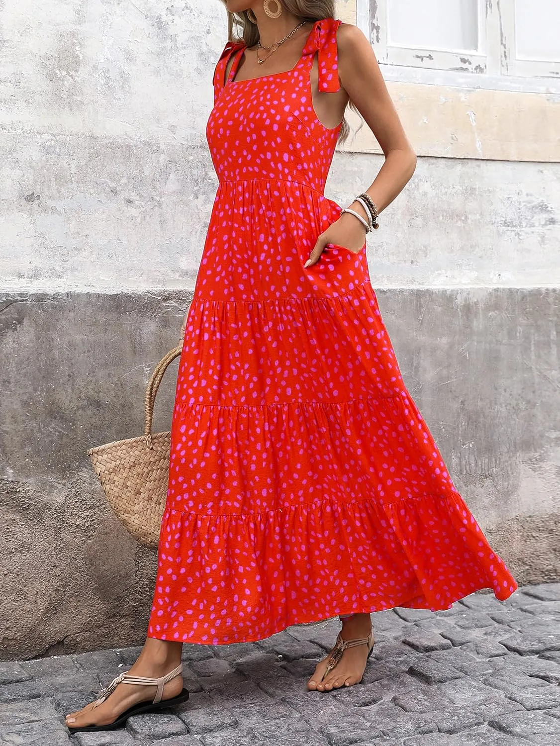 PRETTYGARDEN Women Dresses 2025 Summer Floral Sleeveless Maxi Dress Casual Spaghetti Strap Tiered Flowy Beach Long Dress