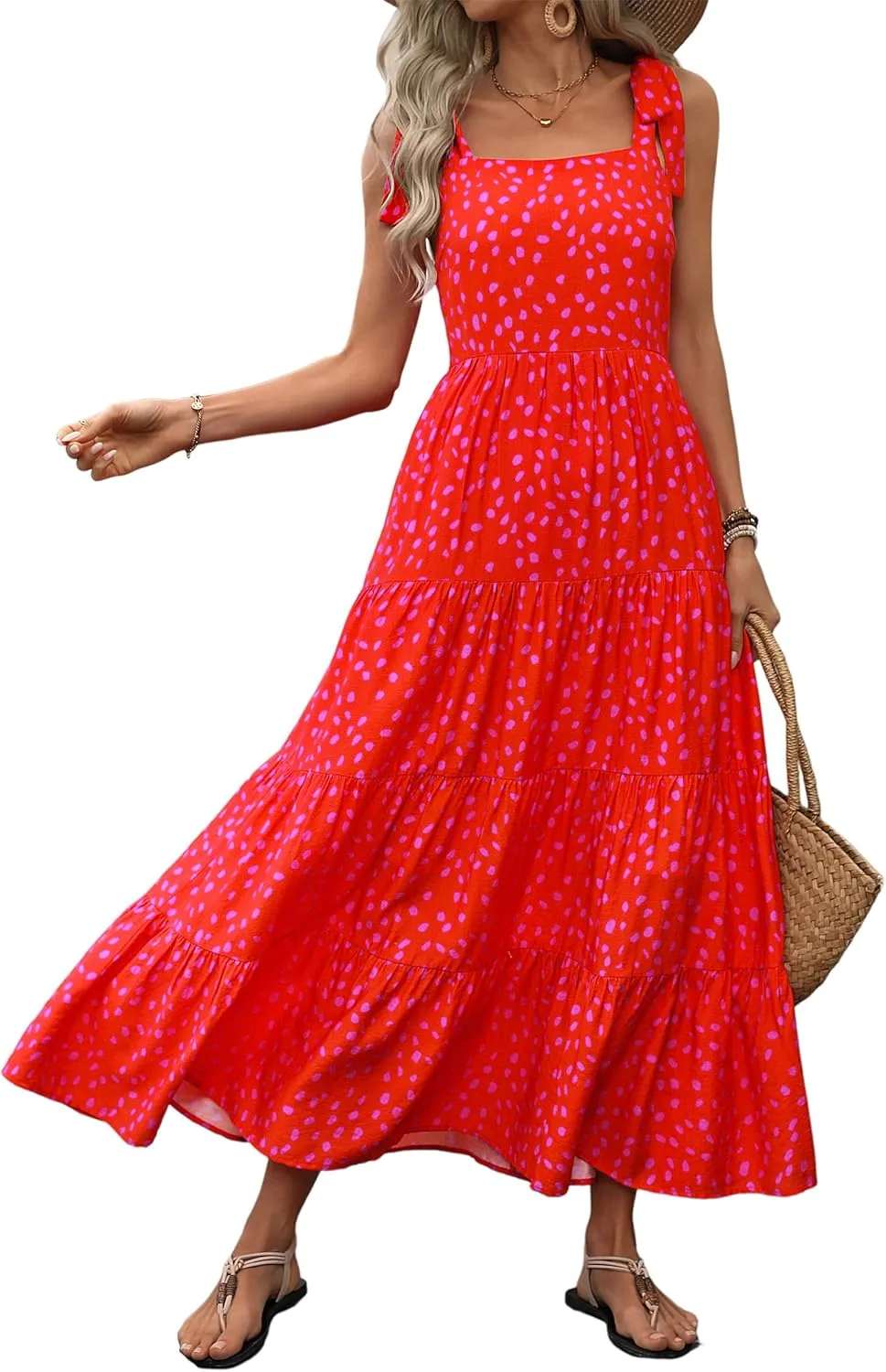 PRETTYGARDEN Women Dresses 2025 Summer Floral Sleeveless Maxi Dress Casual Spaghetti Strap Tiered Flowy Beach Long Dress