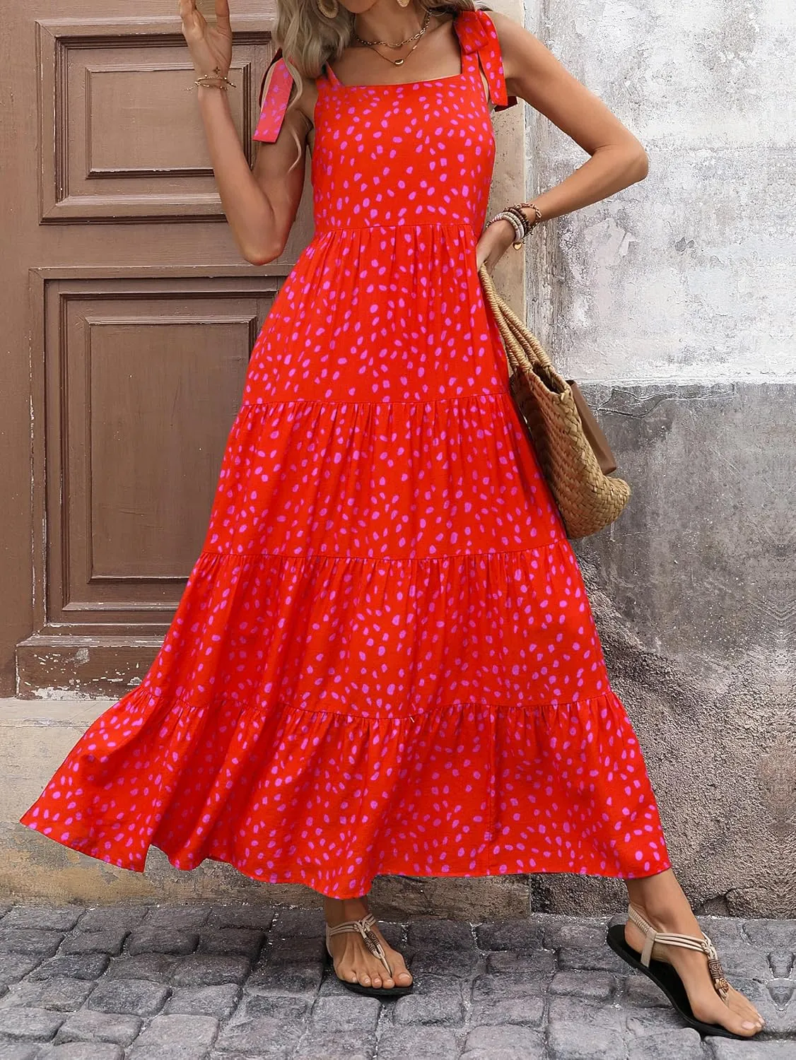 PRETTYGARDEN Women Dresses 2025 Summer Floral Sleeveless Maxi Dress Casual Spaghetti Strap Tiered Flowy Beach Long Dress