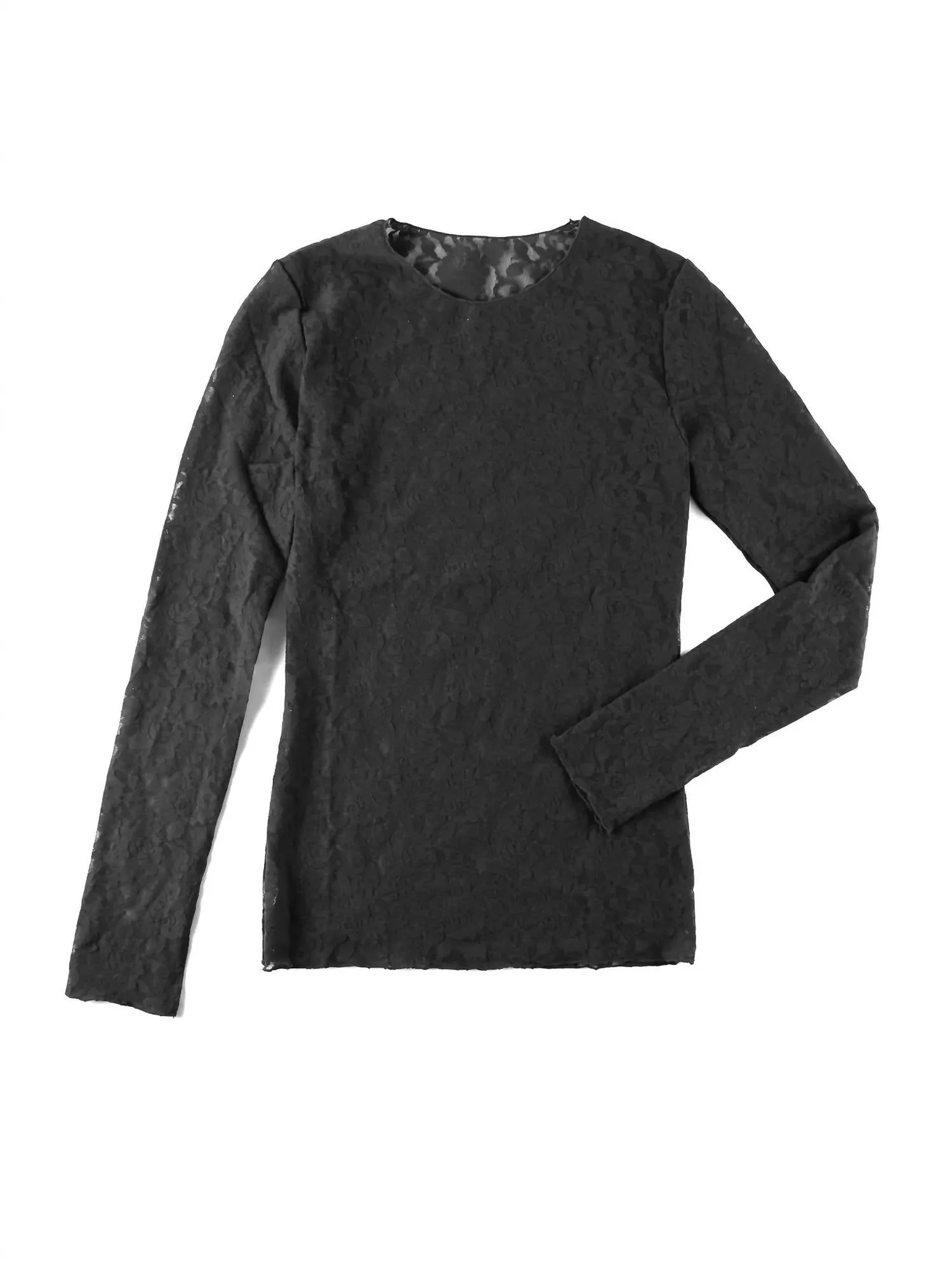 Signature Lace Long Sleeve Top in Black