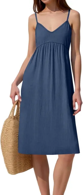 Slip Dress for Women Summer Spaghetti Strap Cami Backless Bow Loose Casual Sleeveless Wedding Guest Dresses