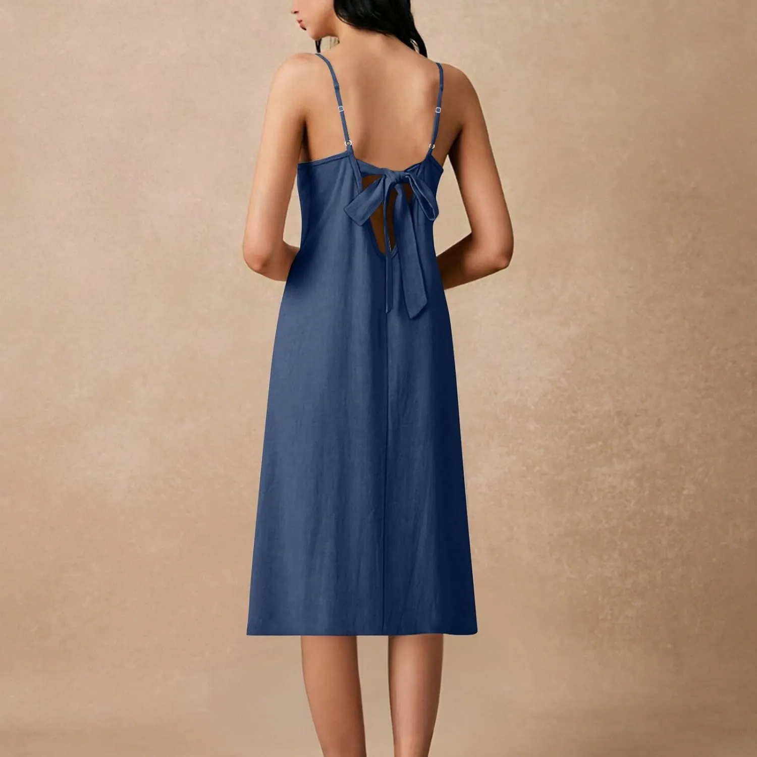 Slip Dress for Women Summer Spaghetti Strap Cami Backless Bow Loose Casual Sleeveless Wedding Guest Dresses