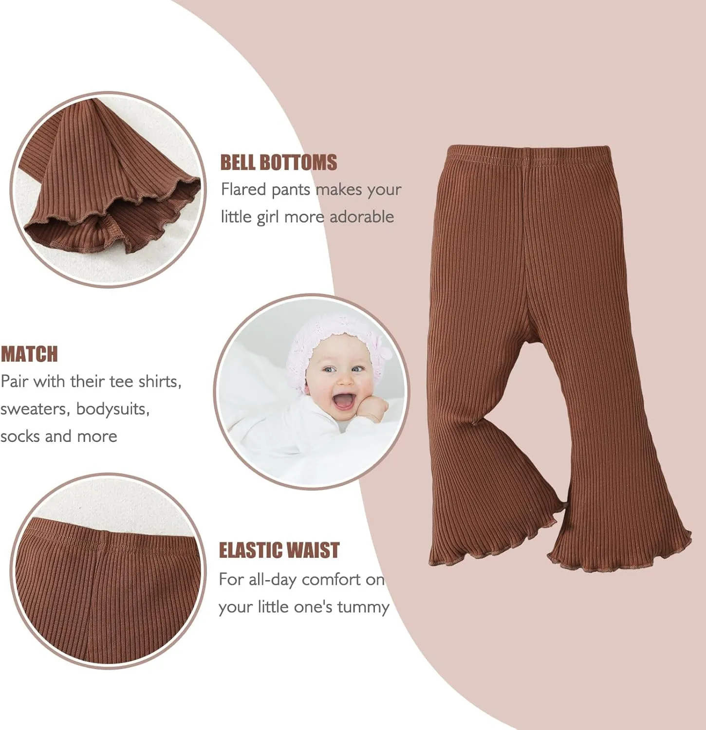 SOBOWO Baby Girl Flare Pants 3 Pack Toddler Solid Ribbed Ruffle Bell Bottoms Pants Trousers Fall Outfits