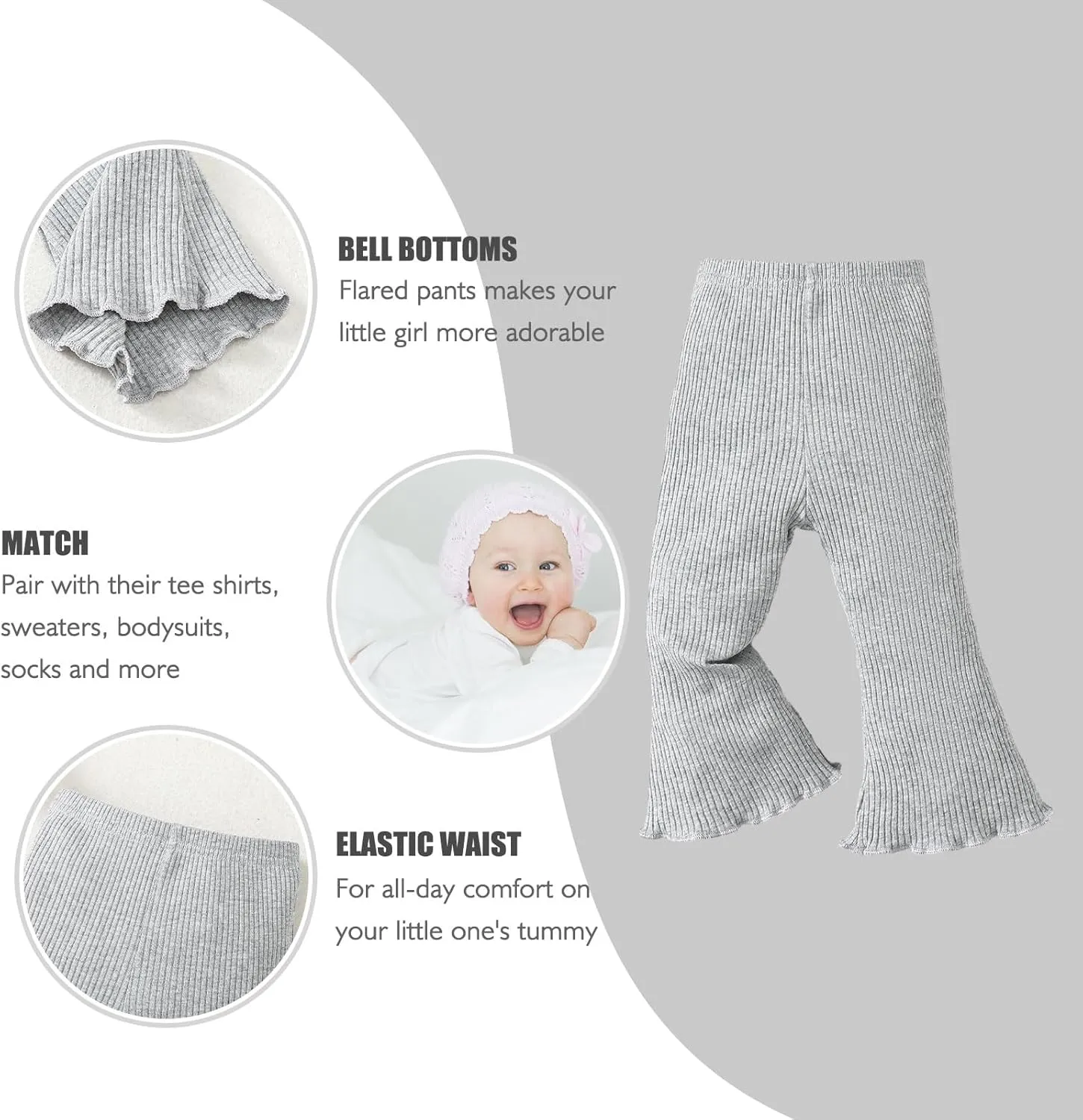 SOBOWO Baby Girl Flare Pants 3 Pack Toddler Solid Ribbed Ruffle Bell Bottoms Pants Trousers Fall Outfits
