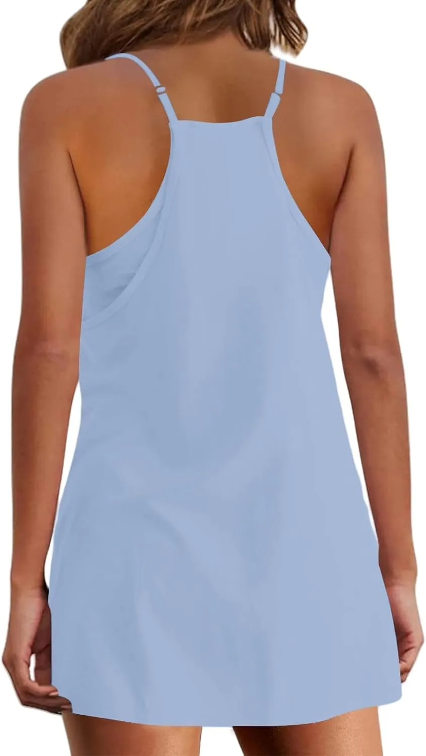 Summer Dresses Shirt for Women Sleeveless Mini V Neck Dress Spaghetti Strap Sundress Athletic Short Dress with Pockets