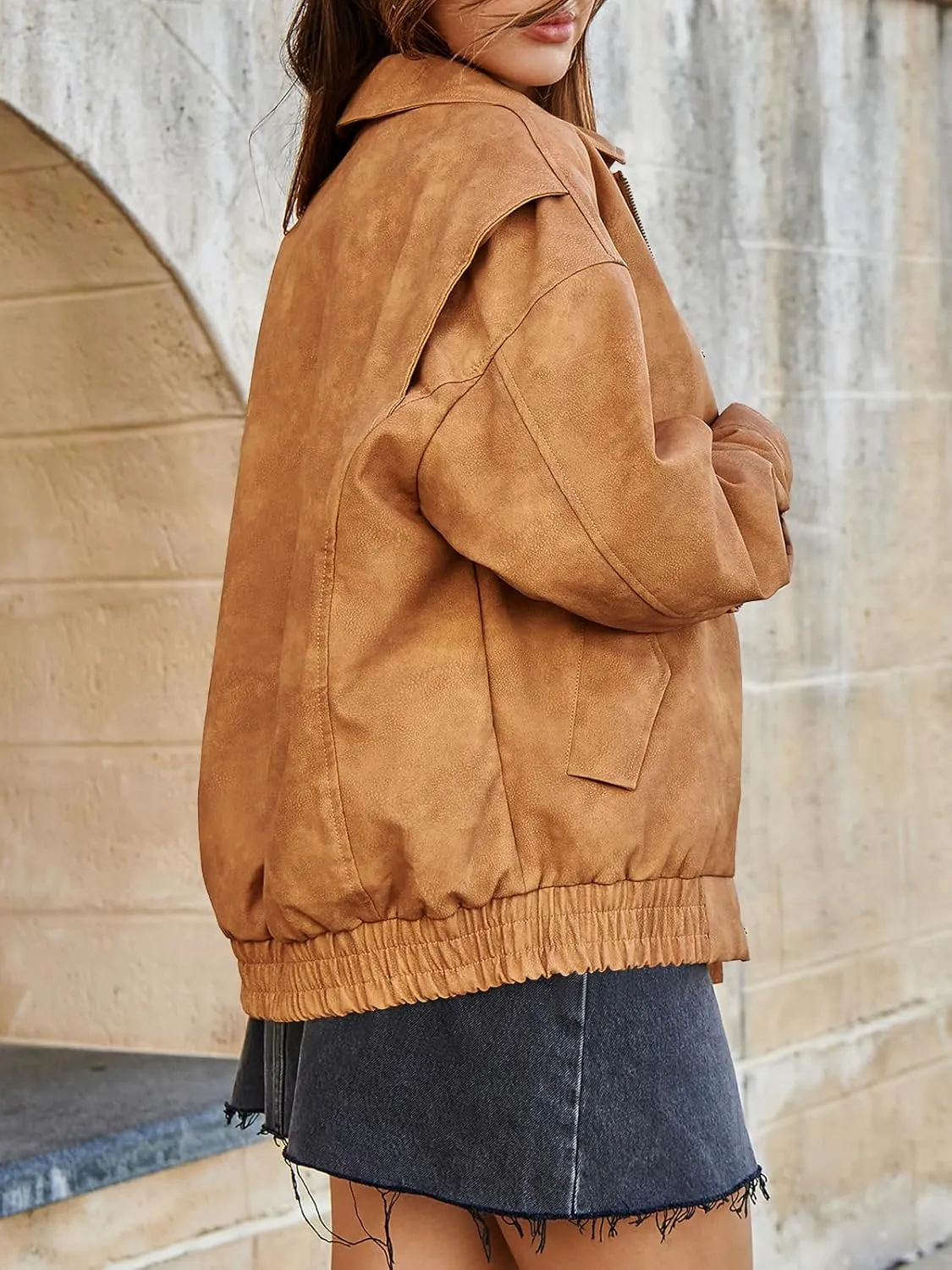 Tankaneo Womens Oversized Leather Jackets Trendy Zip up Bomber Motorcycle Coat 2025 Going out Outfits