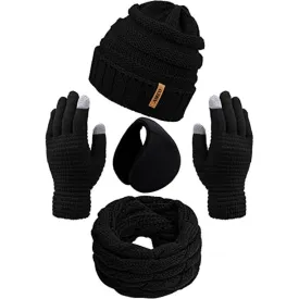 Terra Winter Warm Sets Knitted Scarf Beanie Hat Touch Screen Gloves And Winter Ear Warmer For Men Or Women-Black