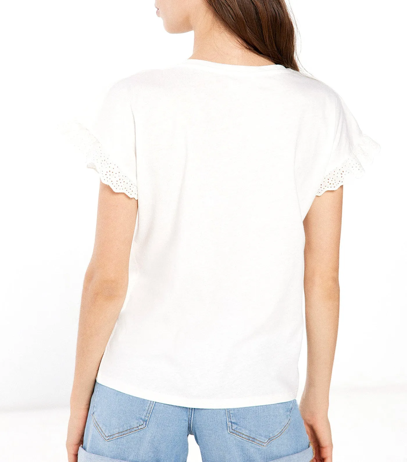 Tropical Flower Embroidery T-Shirt White
