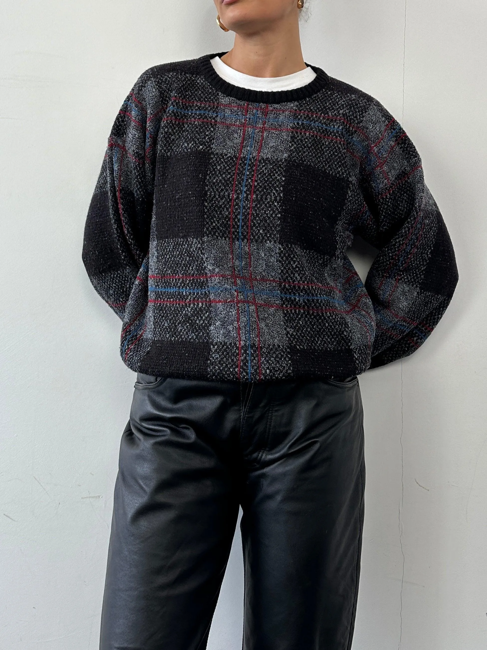 Vintage Lambswool Check Knitted Jumper - M