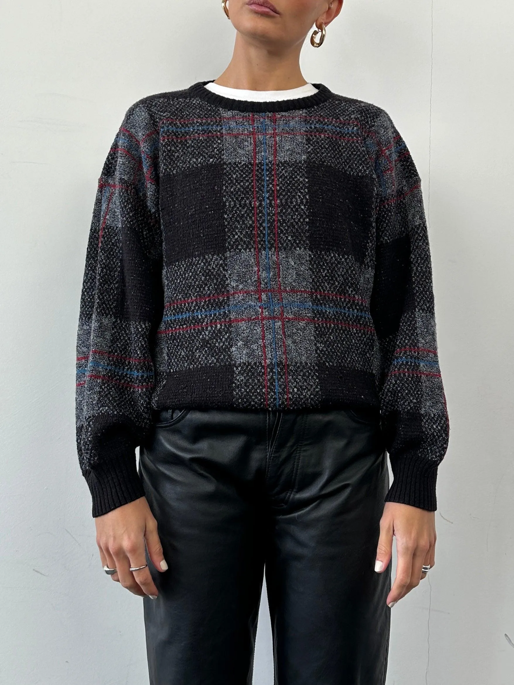 Vintage Lambswool Check Knitted Jumper - M