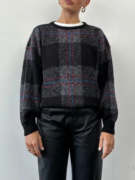 Vintage Lambswool Check Knitted Jumper - M