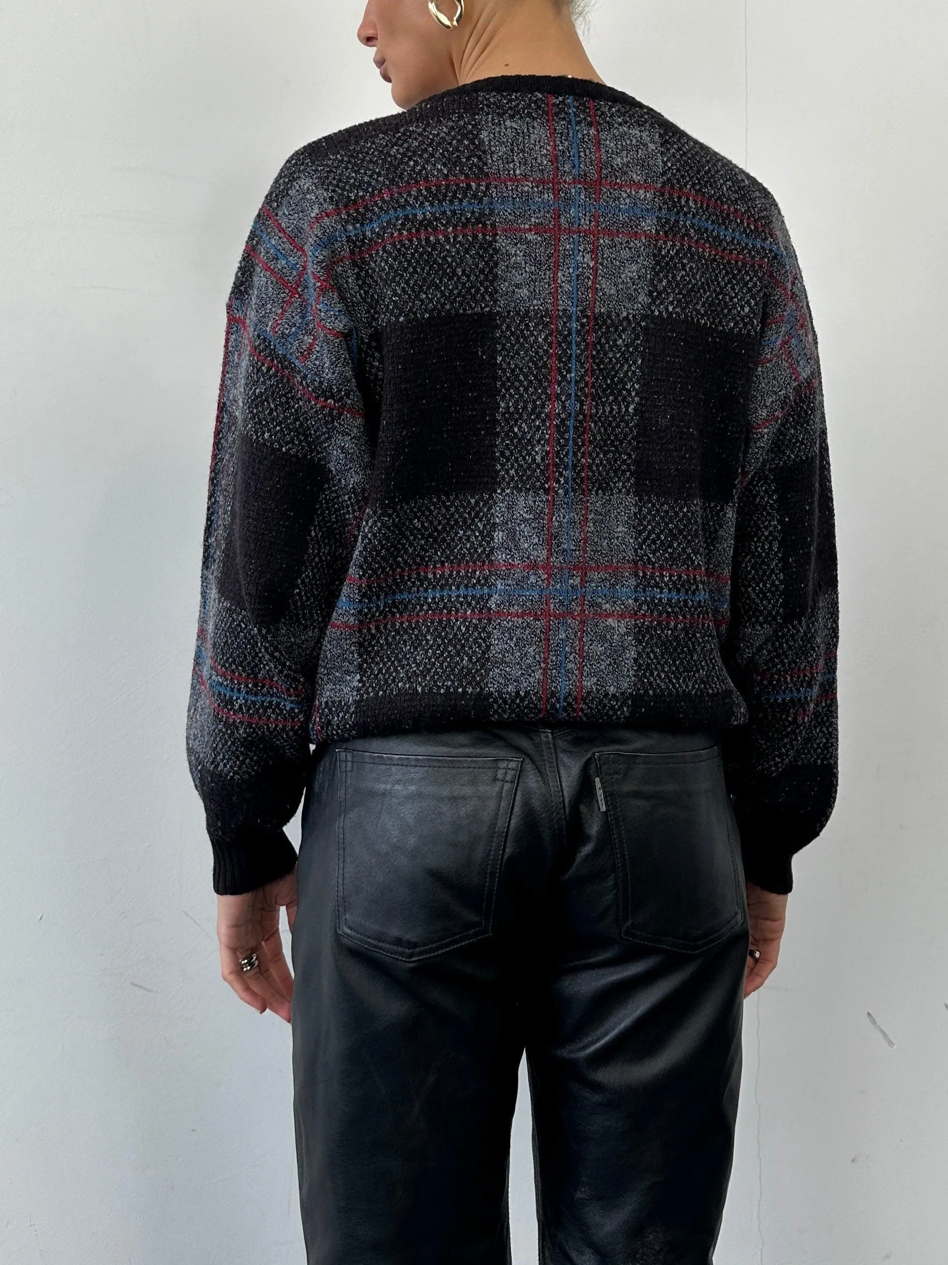 Vintage Lambswool Check Knitted Jumper - M