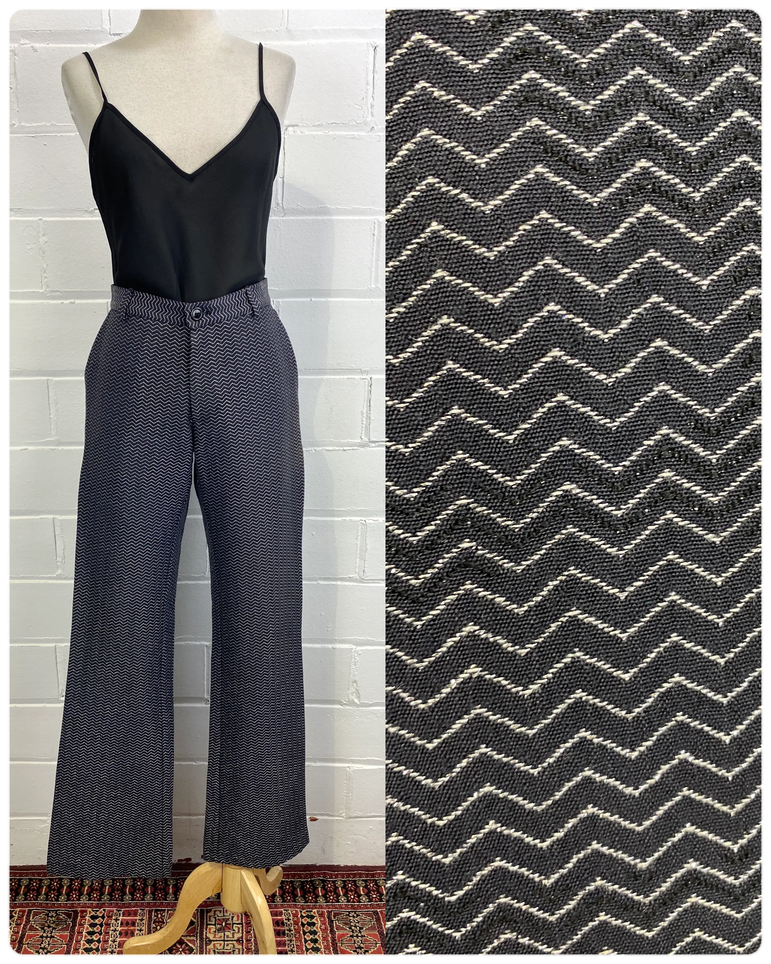 Vintage Y2K Metallic Chevron Mid-Rise Flare Pants, W31"