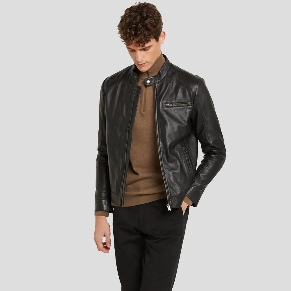 Wallace Black Racer Leather Jacket