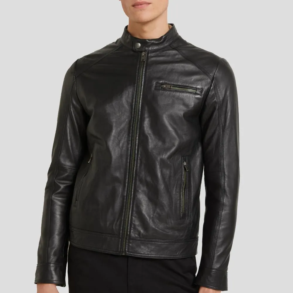 Wallace Black Racer Leather Jacket