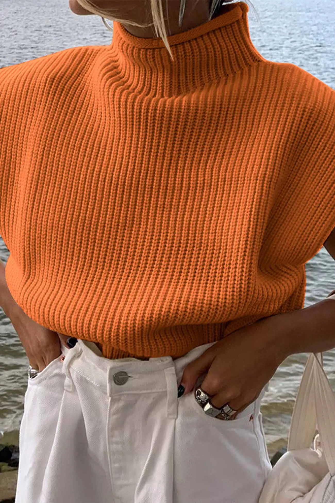 Wenkouban-Christmas Thanksgiving outfits_Neck Mock Sleeveless Sweater