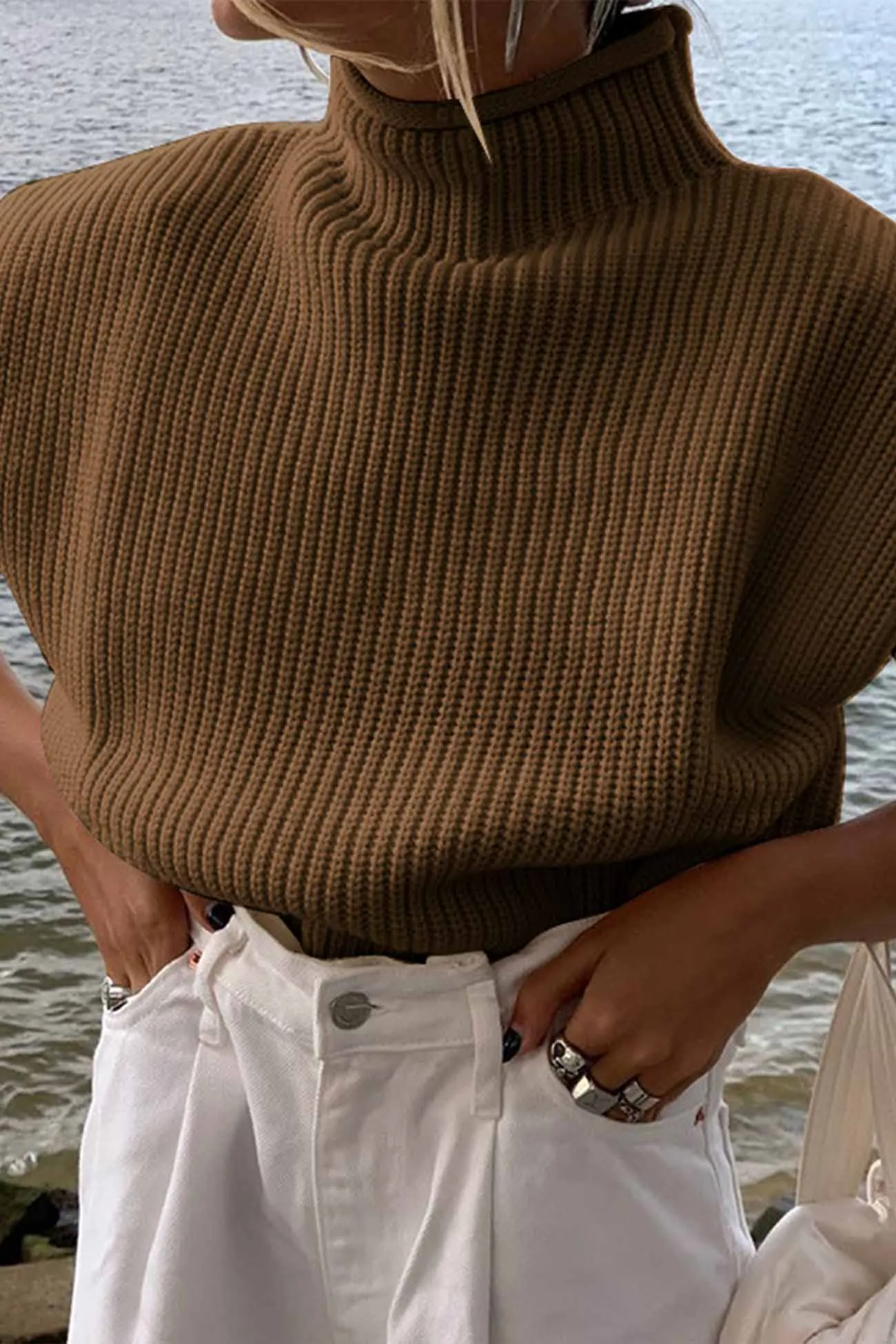 Wenkouban-Christmas Thanksgiving outfits_Neck Mock Sleeveless Sweater