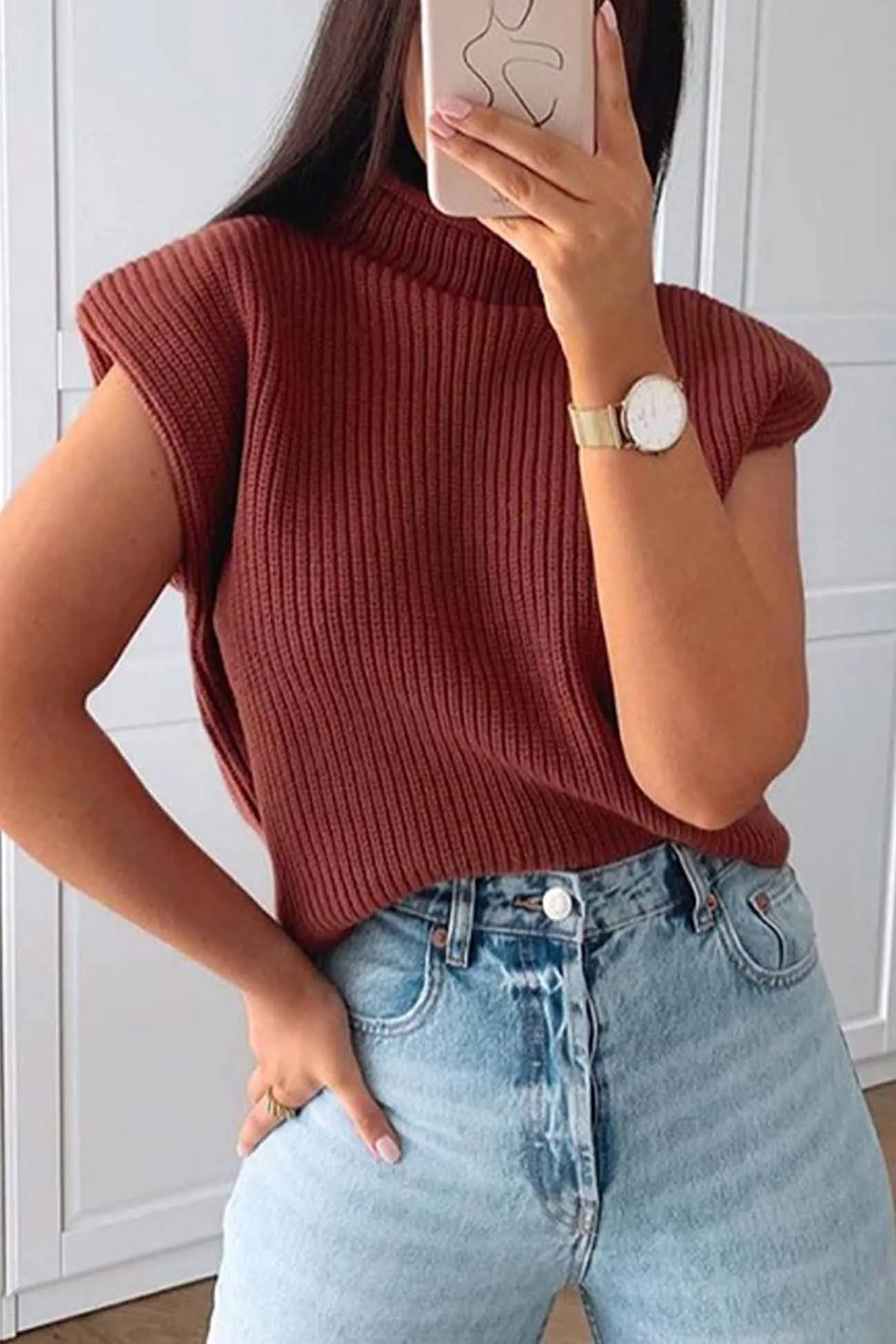 Wenkouban-Christmas Thanksgiving outfits_Neck Mock Sleeveless Sweater