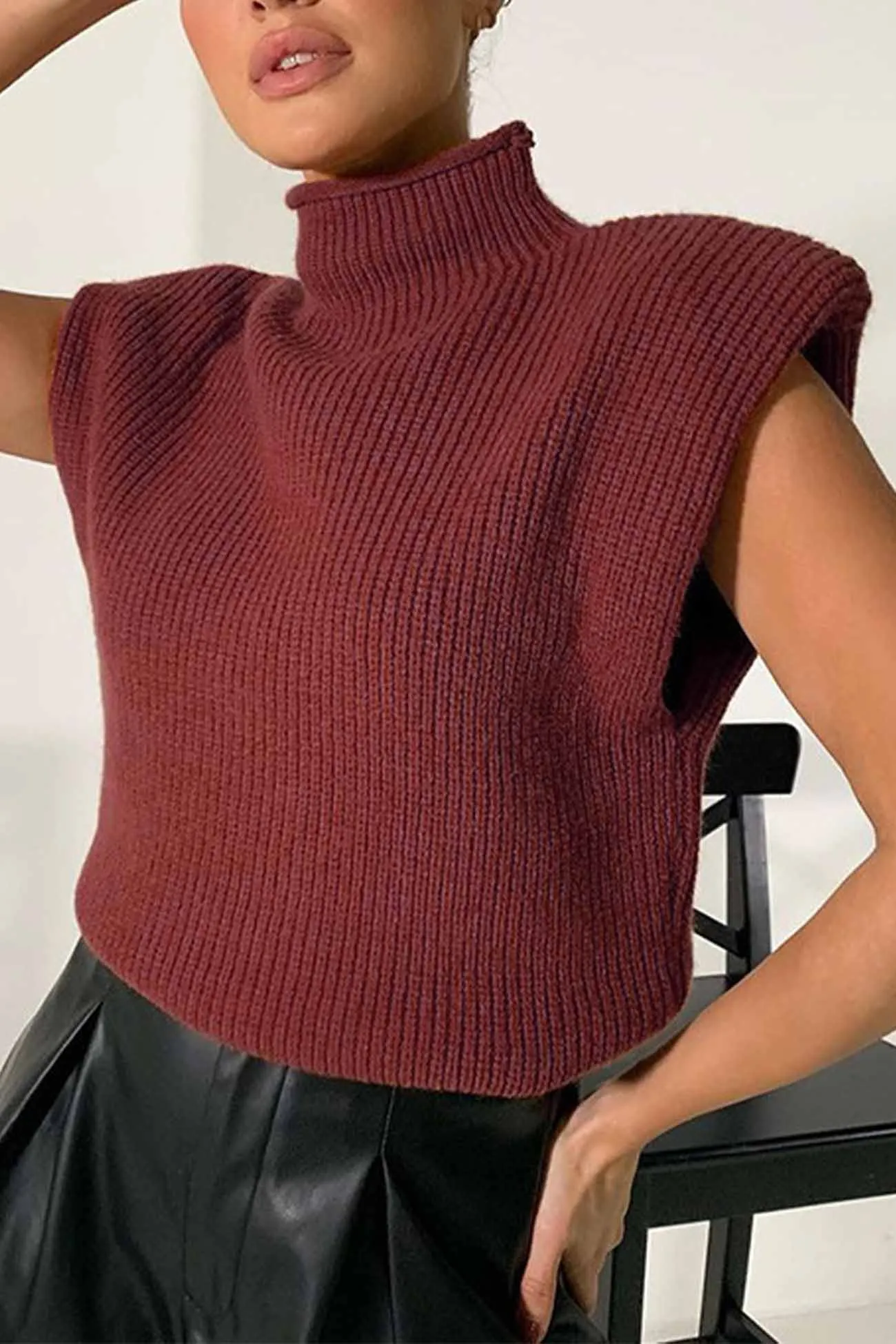 Wenkouban-Christmas Thanksgiving outfits_Neck Mock Sleeveless Sweater