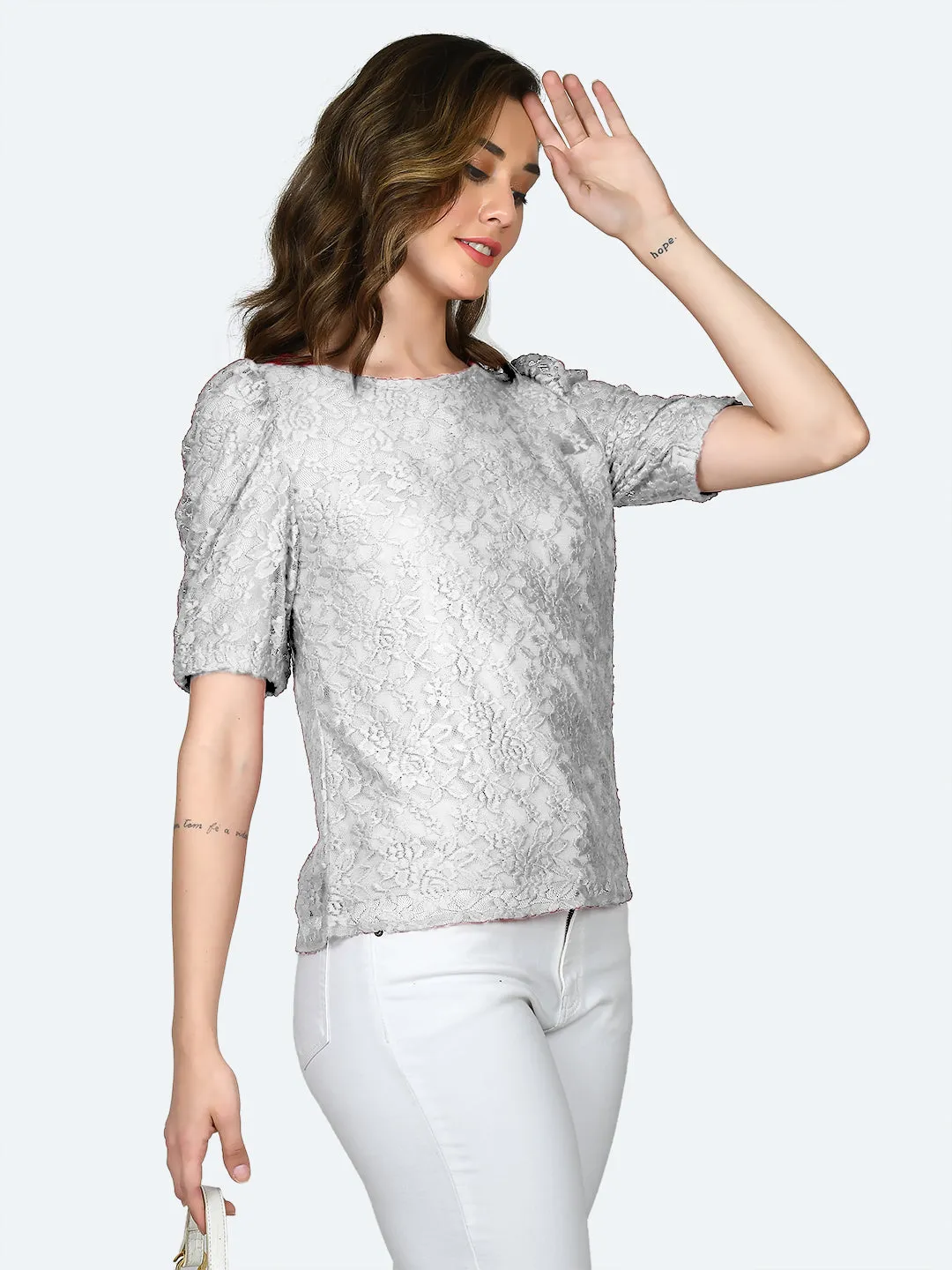 White Lace Round Neck Top
