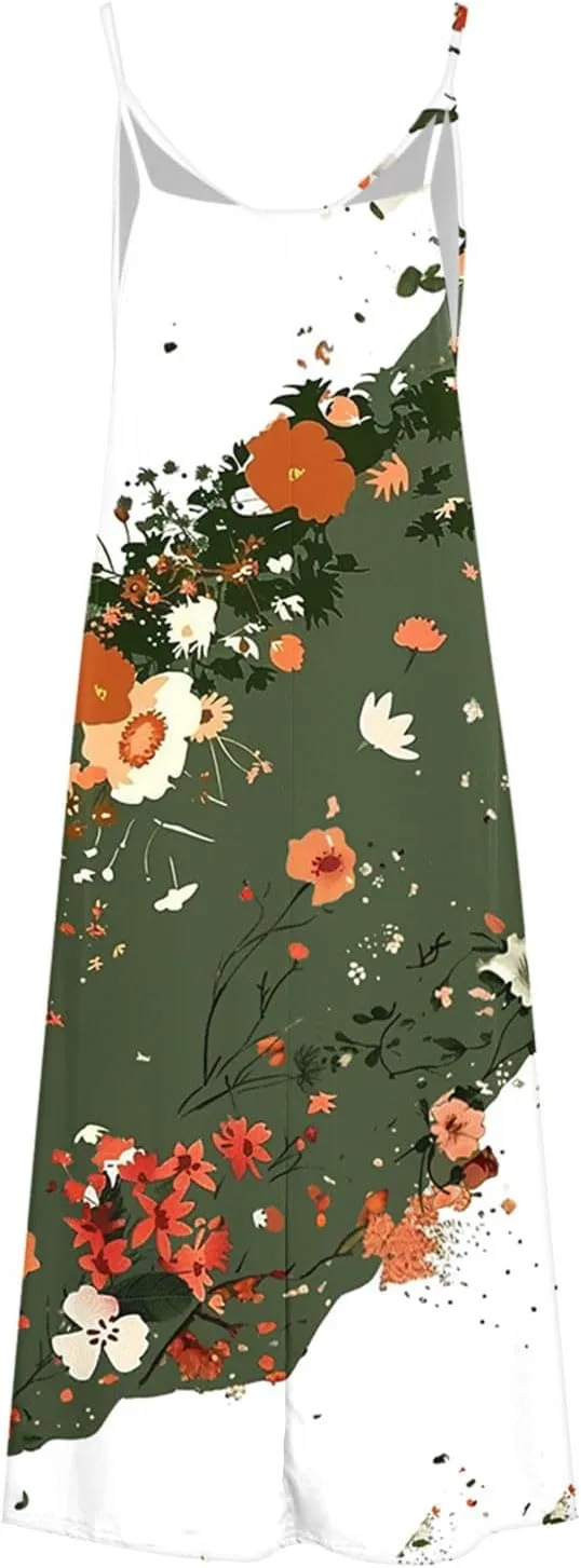 Women Floral Summer Sundresses 2025 Spaghetti Strap Maxi Dresses Spring Flower Boho Dress Boho Beach Vacation Clothes
