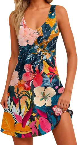 Women Summer Dresses Sleeveless Casual Dress with Pocket Vacation 2025 Swimsuit Coverup Beach Printed Sundress