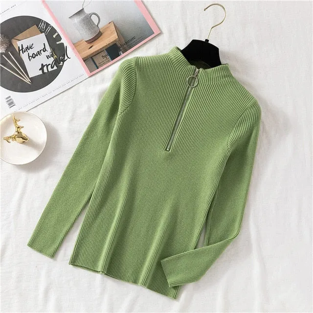 Women Turtleneck Sweater Women Pullover Knitted Zipper Sweater Women Sweaters And Pullovers