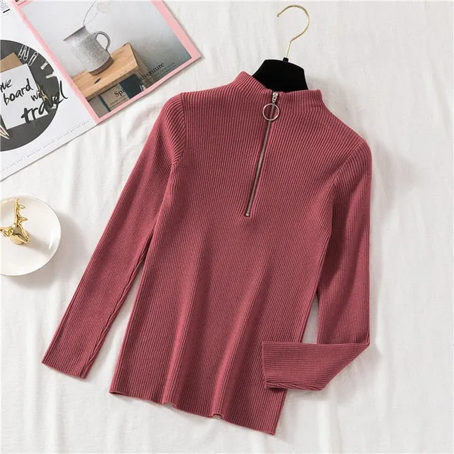 Women Turtleneck Sweater Women Pullover Knitted Zipper Sweater Women Sweaters And Pullovers