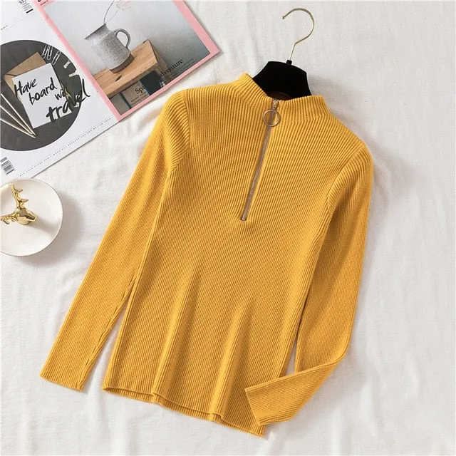 Women Turtleneck Sweater Women Pullover Knitted Zipper Sweater Women Sweaters And Pullovers