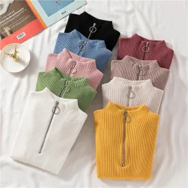 Women Turtleneck Sweater Women Pullover Knitted Zipper Sweater Women Sweaters And Pullovers